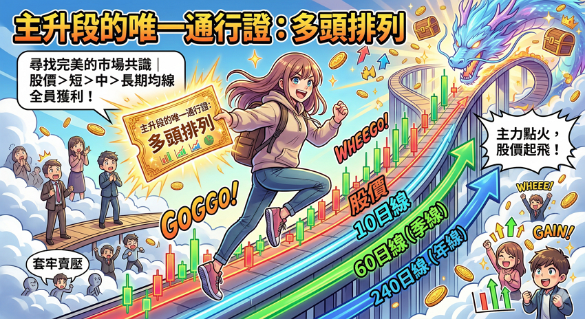 均線不是用來猜高低點的！教你用「多頭排列」與「扣抵值」抓出主升段