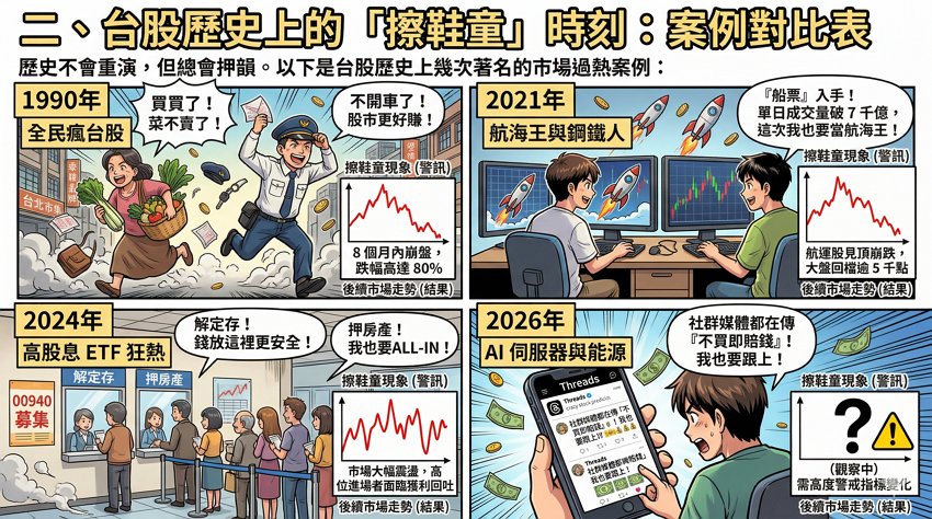 【2026 股市警訊】擦鞋童理論是什麼？拆解 3 大數據判斷市場過熱與崩盤前兆