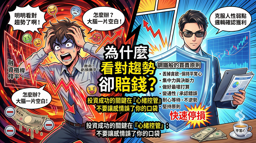 投資成功的關鍵在心緒控管:如何克服貪婪與恐懼?2026 操盤手必備的 8 個交易心理法則 投資成功的關鍵在心緒控管:如何克服貪婪與恐懼?2026 操盤手必備的 8 個交易心理法則