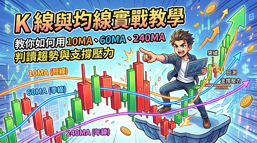 【2026 技術分析全攻略】K 線與均線實戰教學:教你如何用 10MA、60MA、240MA 判讀趨勢與支撐壓力 【2026 技術分析全攻略】K 線與均線實戰教學:教你如何用 10MA、60MA、240MA 判讀趨勢與支撐壓力