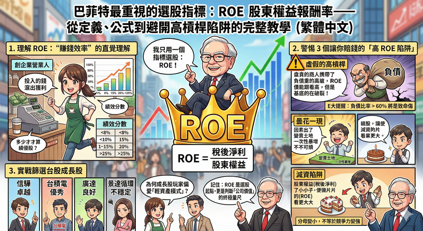 ROE股東權益報酬率是什麼？高ROE代表什麼？成長股分析必懂核心指標：公式計算、杜邦分析與選股陷阱全攻略