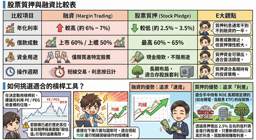 股票質押vs融資差別在哪?3分鐘選出最省利息的槓桿工具:利率、成數、維持率計算全攻略