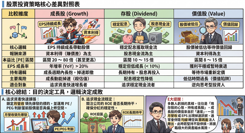 成長股是什麼？跟存股、價值股差在哪？PE、PEG選股指標與實戰案例全攻略