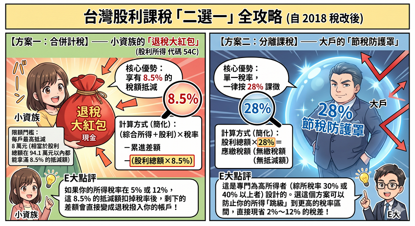 【2026 攻略】股利所得稅合併計稅 vs 分離課稅怎麼選？E大教你 3 招退稅節稅