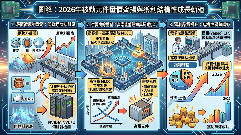 國巨法說會釋出最強指引：毛利率挑戰 38.6%，揭開 AI 伺服器帶動高階 MLCC 結構性毛利增長的真相。