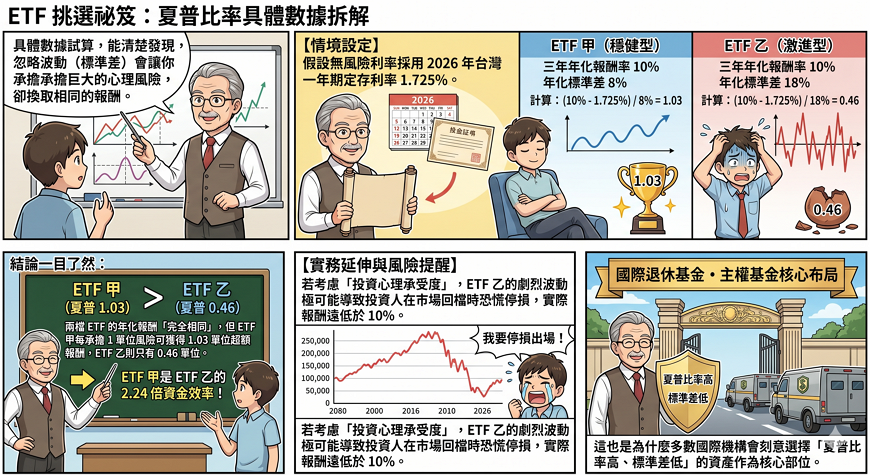 ETF 實戰試算：兩檔年化 10% 為何夏普值差一倍？