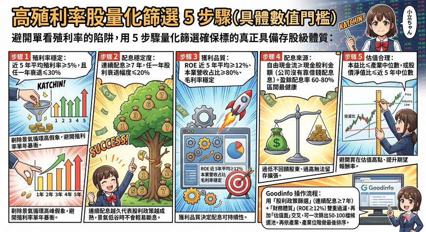 高殖利率股量化篩選 5 步驟（具體數值門檻）