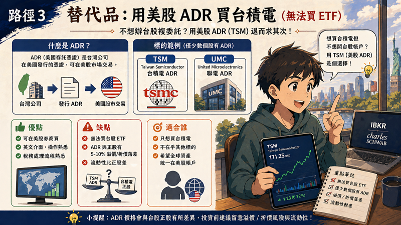 路徑 3 替代品：用美股 ADR 買台積電（無法買 ETF）