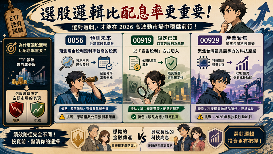 第一個判斷：選股邏輯比配息率更重要

選股邏輯是 ETF 的靈魂，決定了資產配置的產業權重與長期獲利潛力；單看配息率而不論選股標準，就如同只看餐廳價格而不問食材來源。