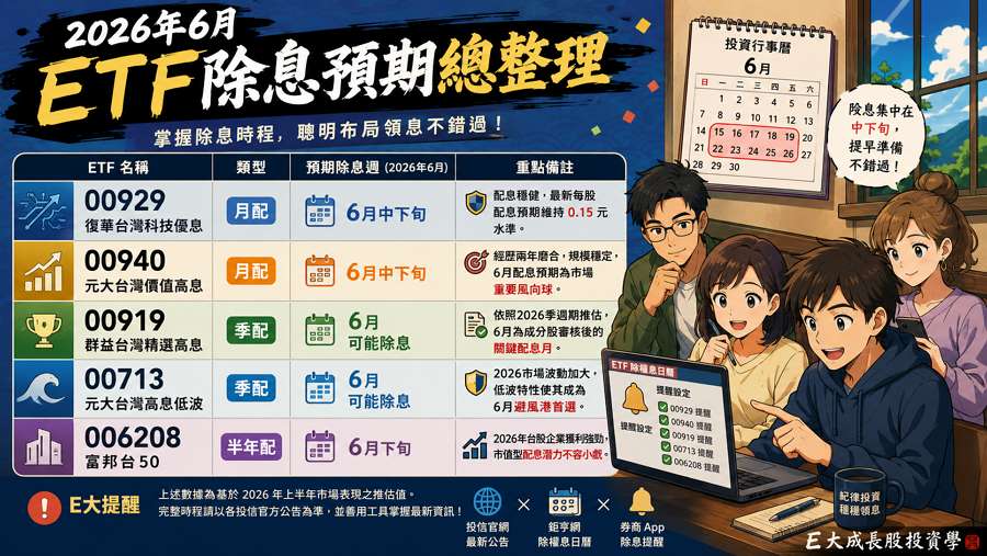 一、2026 六月 ETF 除息預期時程