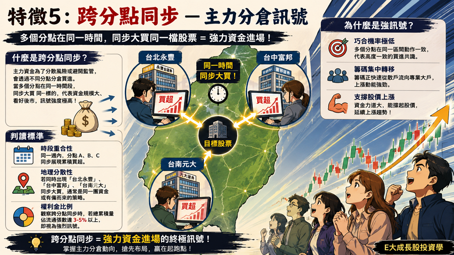 六、特徵 5：跨分點同步 — 主力分倉訊號