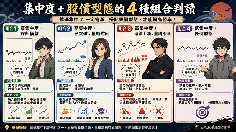 五、集中度 + 股價型態的 4 種組合判讀