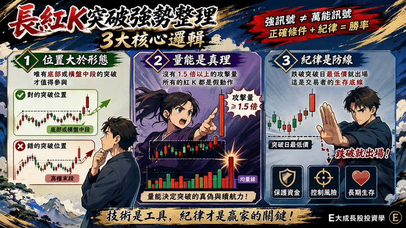⭐ 結論：長紅 K 是「強訊號」、不是「萬能訊號」