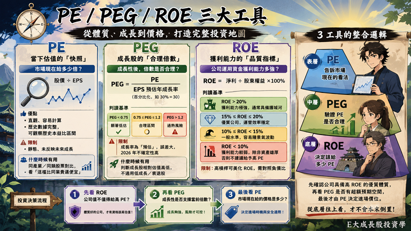 二、PE / PEG / ROE 三個工具的角色定位