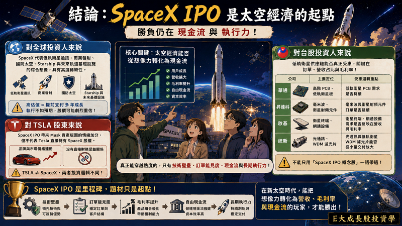 結論:SpaceX IPO 是太空經濟的起點,但勝負仍在現金流與執行力