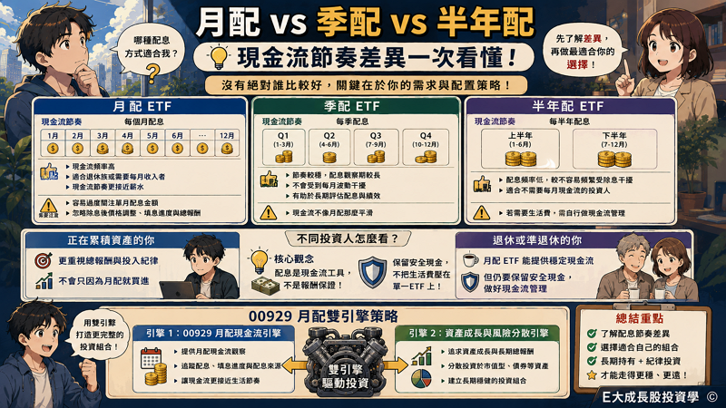 月配 vs 季配 vs 半年配的現金流節奏差異