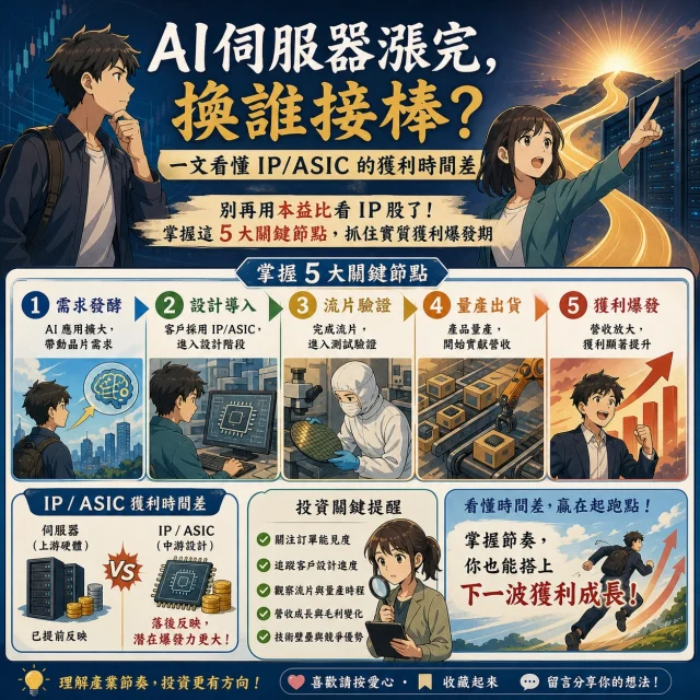 下一棒會輪到 IP 矽智財嗎？

過去兩年，市場追的是「出貨量」；
接下來，可能要看「晶片內含價值」。

IP 廠最迷人的地方，不是短線營收爆發
而是當客戶晶片進入量產後
權利金 Royalty 可能帶來的高毛利長尾收入。

這也是為什麼 2026 會是 IP 族群的重要觀察年。